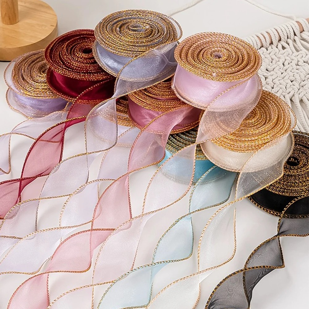 Ribbon Organza Roll - 10 Yards/Roll Organza Ribbon with Golden